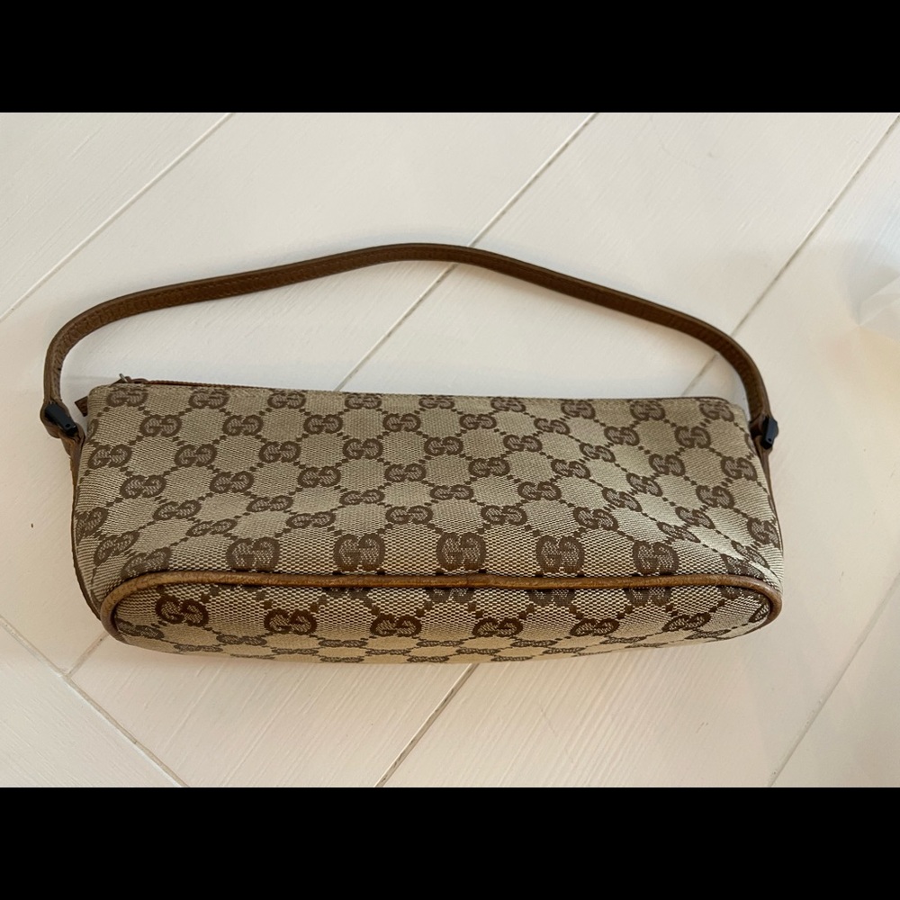 Gucci Pouchette Brown Canvas/Leather Baguette - Picture 5 of 12